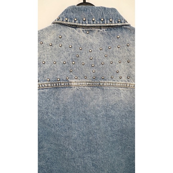 Free People Studded Denim Jacket Blue Distressed Women's S Small - AC - Picture 10 of 11